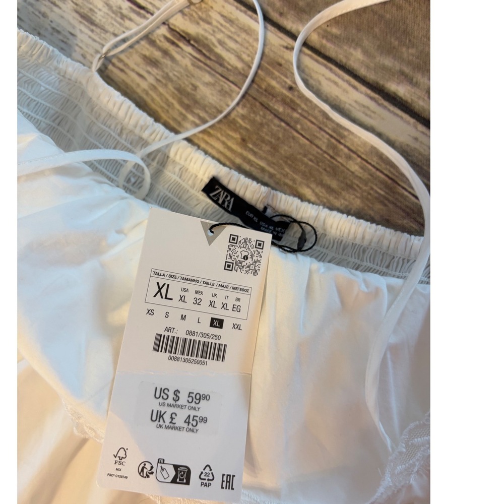 Zara White Eyelet NWT Lace Empire Waist Maxi Dress XL Boho Ethereal Romantic - Picture 6 of 6